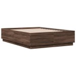 vidaXL Cadru de pat cu lumini LED stejar maro 140x190cm lemn prelucrat