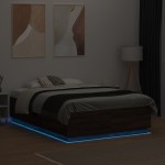 vidaXL Cadru de pat cu lumini LED stejar maro 140x190cm lemn prelucrat
