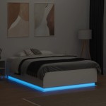 vidaXL Cadru de pat cu lumini LED, alb, 135x190 cm, lemn prelucrat vidaXL Cadru de pat cu lumini LED, alb, 135x190 cm, lemn prelucrat