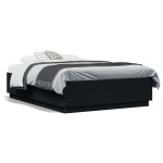 vidaXL Cadru de pat cu lumini LED, negru, 135x190 cm, lemn prelucrat vidaXL Cadru de pat cu lumini LED, negru, 135x190 cm, lemn prelucrat