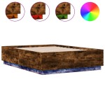 vidaXL Cadru de pat cu LED stejar fumuriu 135x190 cm lemn prelucrat