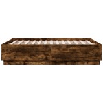 vidaXL Cadru de pat cu LED stejar fumuriu 135x190 cm lemn prelucrat