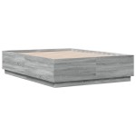 vidaXL Cadru de pat cu LED, gri sonoma, 135x190 cm, lemn prelucrat