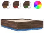 vidaXL Cadru de pat cu LED, stejar maro, 135x190 cm, lemn prelucrat vidaXL Cadru de pat cu LED, stejar maro, 135x190 cm, lemn prelucrat