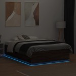 vidaXL Cadru de pat cu LED, stejar maro, 135x190 cm, lemn prelucrat vidaXL Cadru de pat cu LED, stejar maro, 135x190 cm, lemn prelucrat