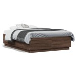 vidaXL Cadru de pat cu LED, stejar maro, 135x190 cm, lemn prelucrat vidaXL Cadru de pat cu LED, stejar maro, 135x190 cm, lemn prelucrat