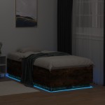 vidaXL Cadru de pat cu LED, stejar fumuriu, 90x190 cm, lemn prelucrat