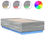 vidaXL Cadru de pat cu LED, gri sonoma, 90x190 cm, lemn prelucrat