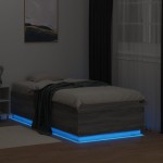 vidaXL Cadru de pat cu LED, gri sonoma, 90x190 cm, lemn prelucrat