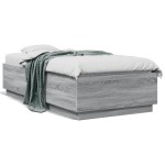 vidaXL Cadru de pat cu LED, gri sonoma, 90x190 cm, lemn prelucrat