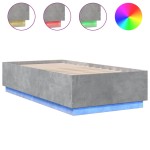 vidaXL Cadru de pat cu LED, gri beton, 75x190 cm, lemn prelucrat