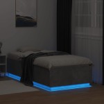 vidaXL Cadru de pat cu LED, gri beton, 75x190 cm, lemn prelucrat