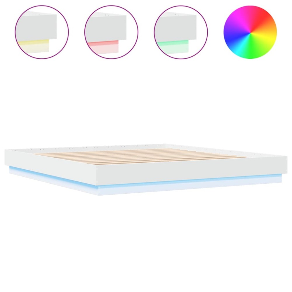 vidaXL Cadru de pat cu lumini LED, alb, 200x200 cm