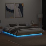 vidaXL Cadru de pat cu lumini LED, stejar sonoma, 200x200 cm