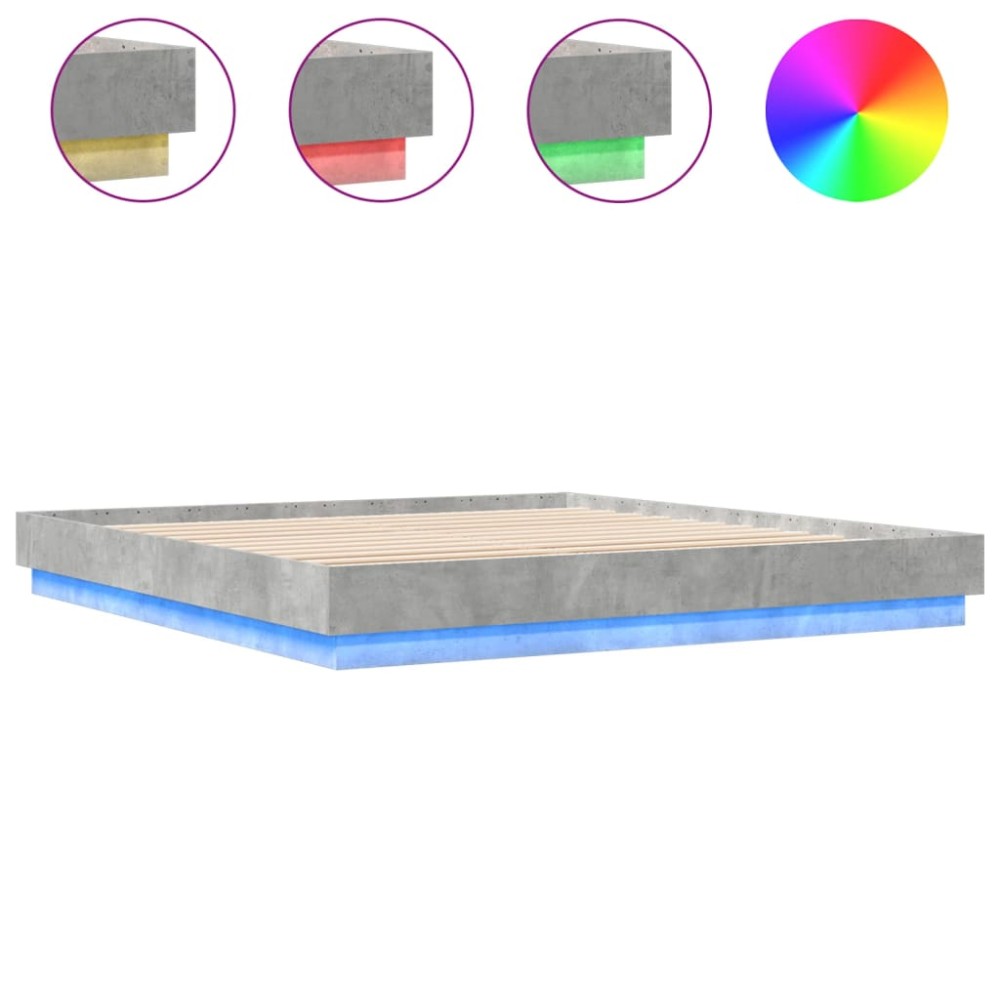 vidaXL Cadru de pat cu lumini LED, gri beton, 200x200 cm
