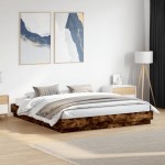 vidaXL Cadru de pat cu lumini LED, stejar fumuriu, 200x200 cm vidaXL Cadru de pat cu lumini LED, stejar fumuriu, 200x200 cm