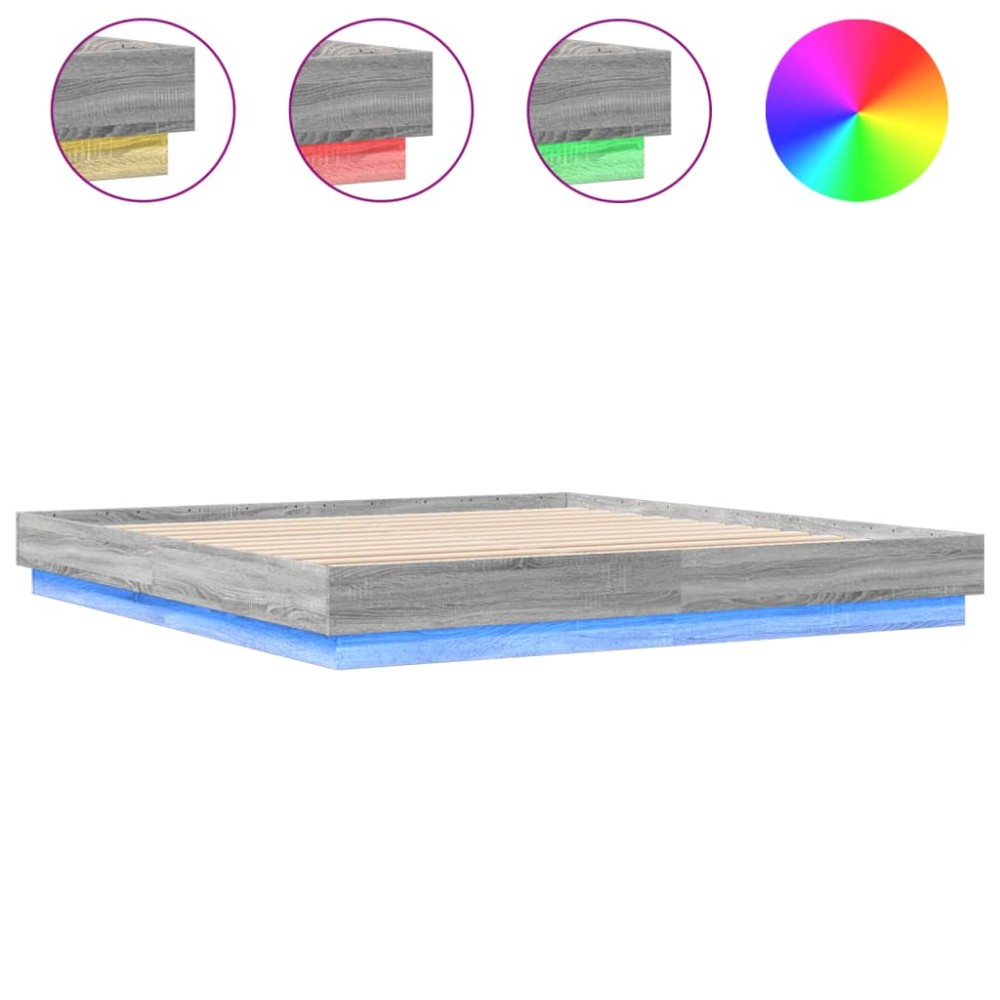 vidaXL Cadru de pat cu lumini LED, gri sonoma, 200x200 cm