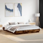 vidaXL Cadru de pat cu lumini LED, stejar fumuriu, 180x200 cm