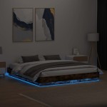 vidaXL Cadru de pat cu lumini LED, stejar fumuriu, 180x200 cm
