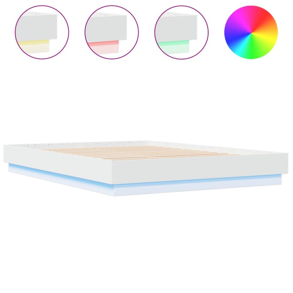 vidaXL Cadru de pat cu lumini LED, alb, 150x200 cm