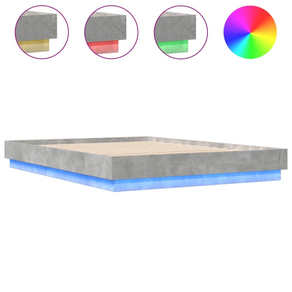 vidaXL Cadru de pat cu lumini LED, gri beton, 150x200 cm