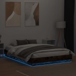 vidaXL Cadru de pat cu lumini LED, stejar fumuriu, 150x200 cm