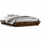 vidaXL Cadru de pat cu lumini LED, stejar fumuriu, 150x200 cm