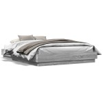 vidaXL Cadru de pat cu lumini LED, gri sonoma, 150x200 cm