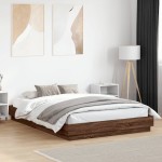 vidaXL Cadru de pat cu lumini LED, stejar maro, 150x200 cm vidaXL Cadru de pat cu lumini LED, stejar maro, 150x200 cm