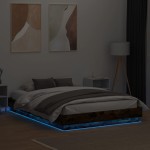 vidaXL Cadru de pat cu lumini LED, stejar fumuriu, 140x200 cm