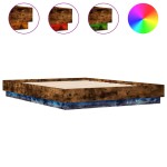 vidaXL Cadru de pat cu lumini LED, stejar fumuriu, 135x190 cm