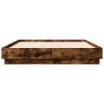 vidaXL Cadru de pat cu lumini LED, stejar fumuriu, 135x190 cm