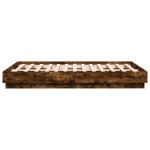 vidaXL Cadru de pat cu lumini LED, stejar fumuriu, 135x190 cm