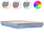 vidaXL Cadru de pat cu lumini LED, sonoma gri, 135x190 cm