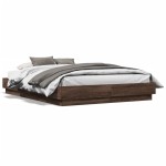 vidaXL Cadru de pat cu lumini LED, stejar maro, 135x190 cm
