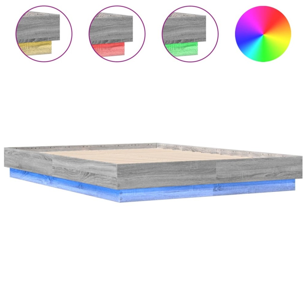 vidaXL Cadru de pat cu lumini LED, gri sonoma, 120x190 cm