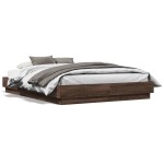 vidaXL Cadru de pat cu lumini LED, stejar maro, 120x190 cm