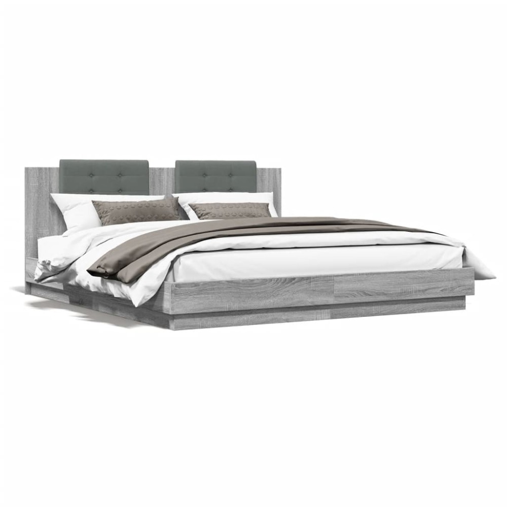 vidaXL Cadru de pat cu tăblie gri sonoma 200x200 cm lemn prelucrat