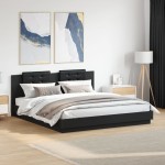 vidaXL Cadru de pat cu tăblie, negru, 160x200 cm, lemn prelucrat vidaXL Cadru de pat cu tăblie, negru, 160x200 cm, lemn prelucrat