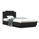 vidaXL Cadru de pat cu tăblie, negru, 100x200 cm, lemn prelucrat vidaXL Cadru de pat cu tăblie, negru, 100x200 cm, lemn prelucrat