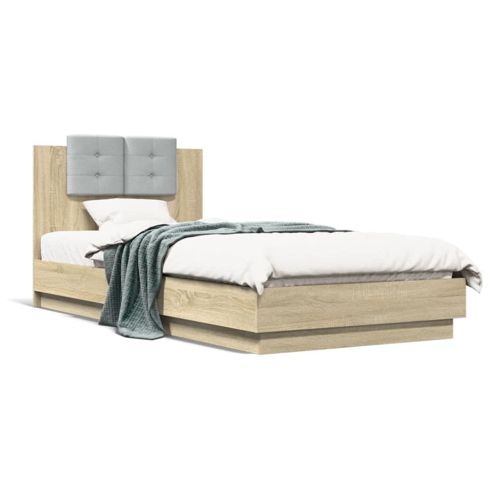 vidaXL Cadru de pat cu tăblie stejar sonoma 100x200 cm lemn prelucrat