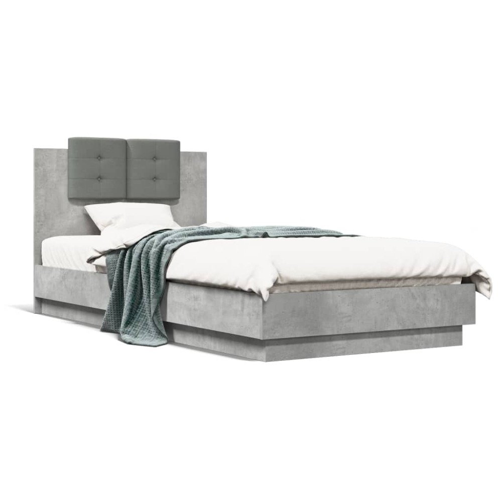 vidaXL Cadru de pat cu tăblie gri beton 100x200 cm lemn prelucrat