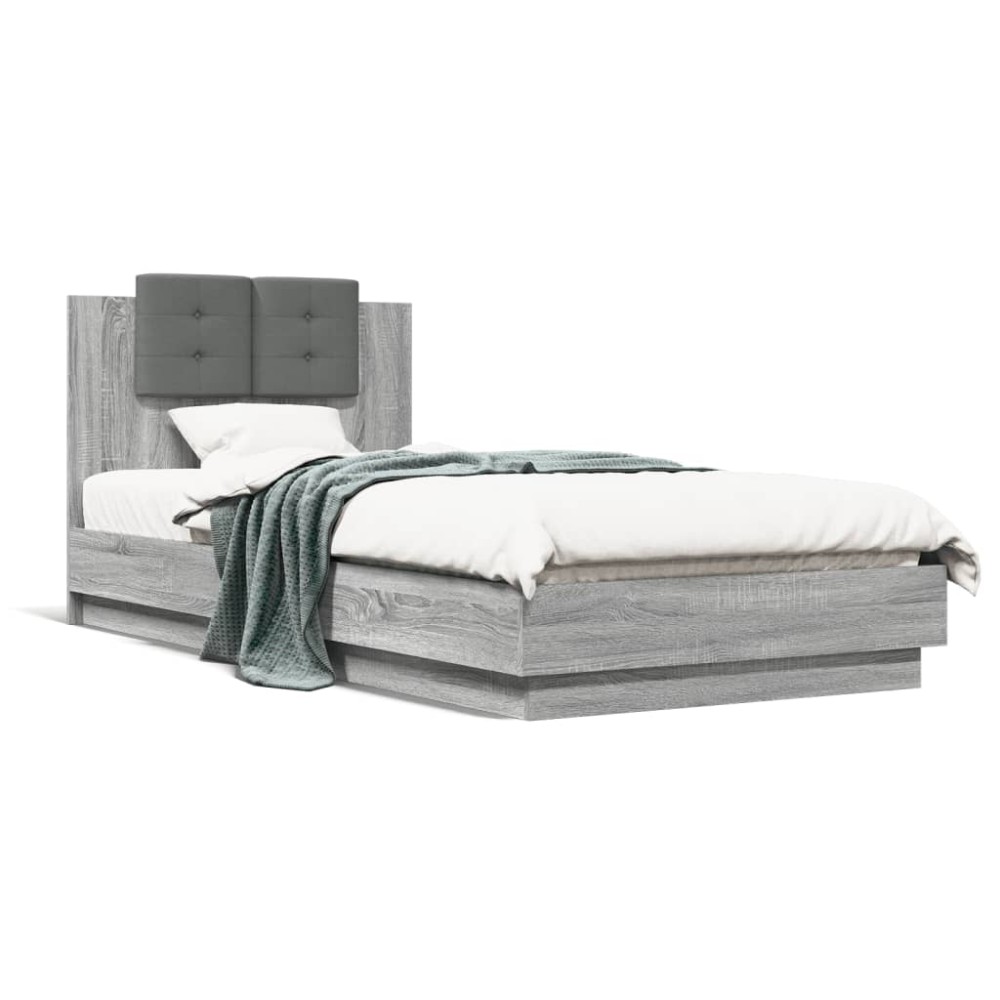vidaXL Cadru de pat cu tăblie gri sonoma 100x200 cm lemn prelucrat