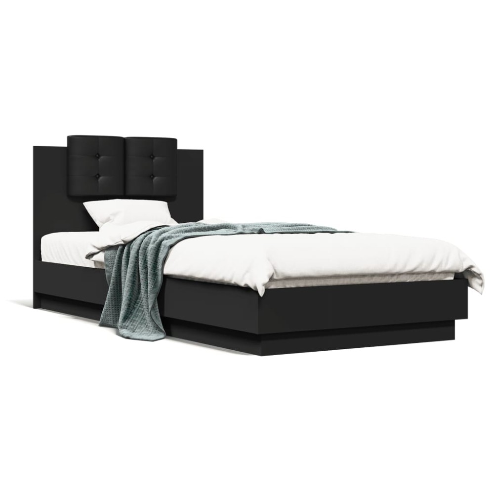 vidaXL Cadru de pat cu tăblie, negru, 90x200 cm, lemn prelucrat