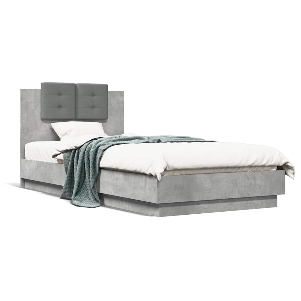 vidaXL Cadru de pat cu tăblie gri beton 90x200 cm lemn prelucrat