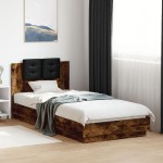 vidaXL Cadru de pat cu tăblie stejar fumuriu 90x200 cm lemn prelucrat vidaXL Cadru de pat cu tăblie stejar fumuriu 90x200 cm lemn prelucrat