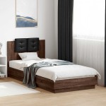 vidaXL Cadru de pat cu tăblie, stejar maro, 90x200 cm, lemn prelucrat
