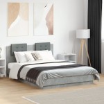 vidaXL Cadru de pat cu tăblie gri beton 135x190 cm lemn prelucrat vidaXL Cadru de pat cu tăblie gri beton 135x190 cm lemn prelucrat