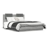 vidaXL Cadru de pat cu tăblie, gri sonoma, 135x190 cm, lemn prelucrat vidaXL Cadru de pat cu tăblie, gri sonoma, 135x190 cm, lemn prelucrat