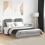 vidaXL Cadru de pat cu tăblie, gri sonoma, 135x190 cm, lemn prelucrat vidaXL Cadru de pat cu tăblie, gri sonoma, 135x190 cm, lemn prelucrat